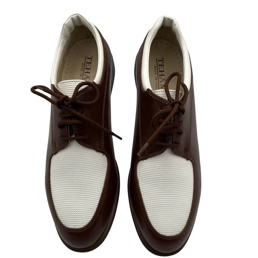 NEW Tehama 9 Brown White Leather Oxford Golf Shoes Italy Made Old Money Preppy